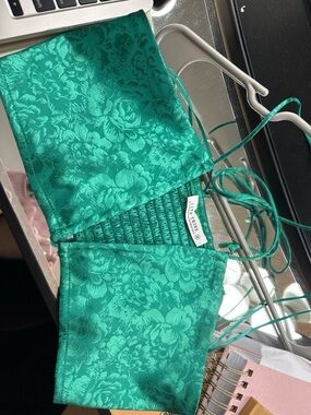 12th Tribe Emerald Green Floral Satin Crop Top